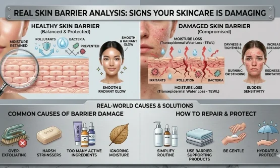 Signs of damaged skin barrier causing dryness redness and irritation
